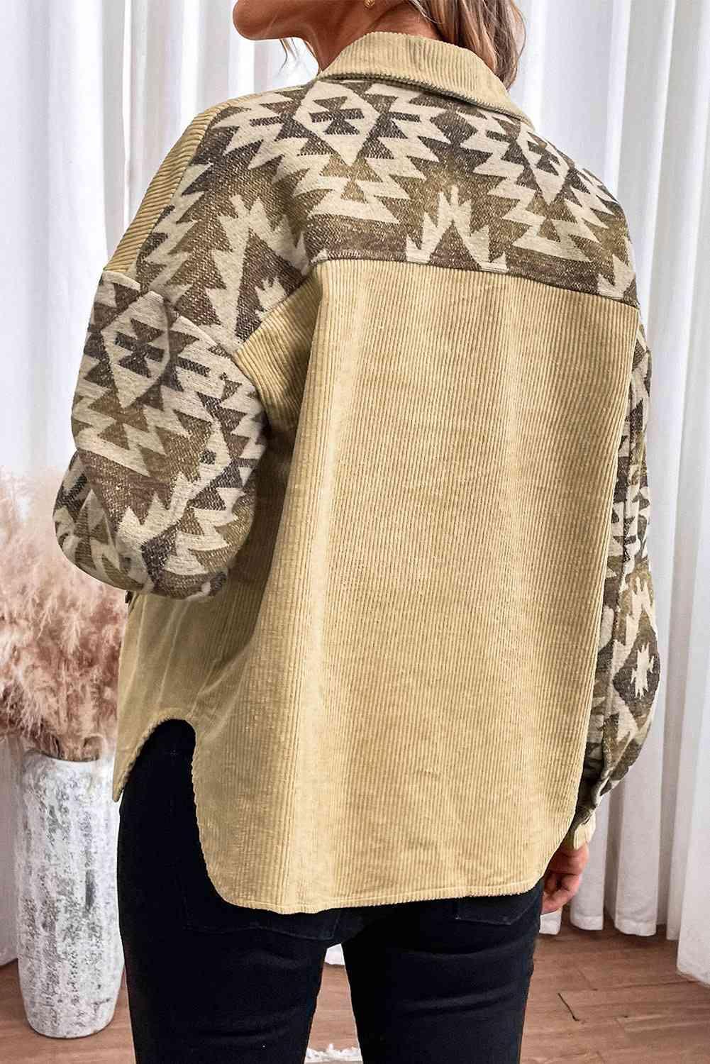 Rustic Vibe Button Down Geometric Jacket-MXSTUDIO.COM