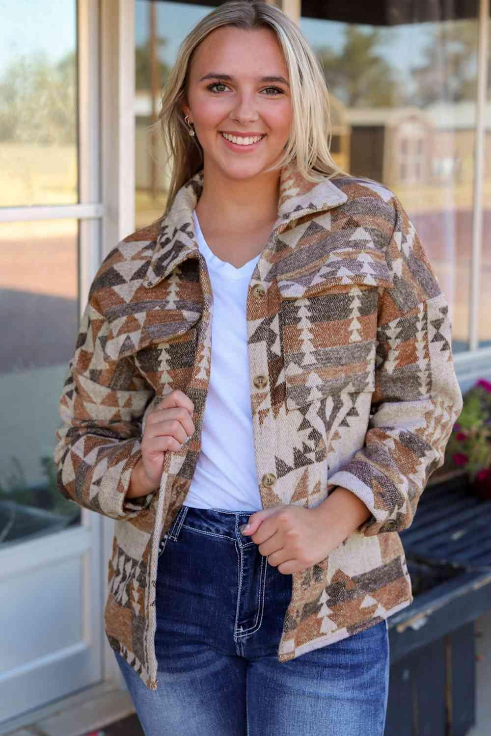 Rustic Vibe Collared Geometric Jacket - MXSTUDIO.COM
