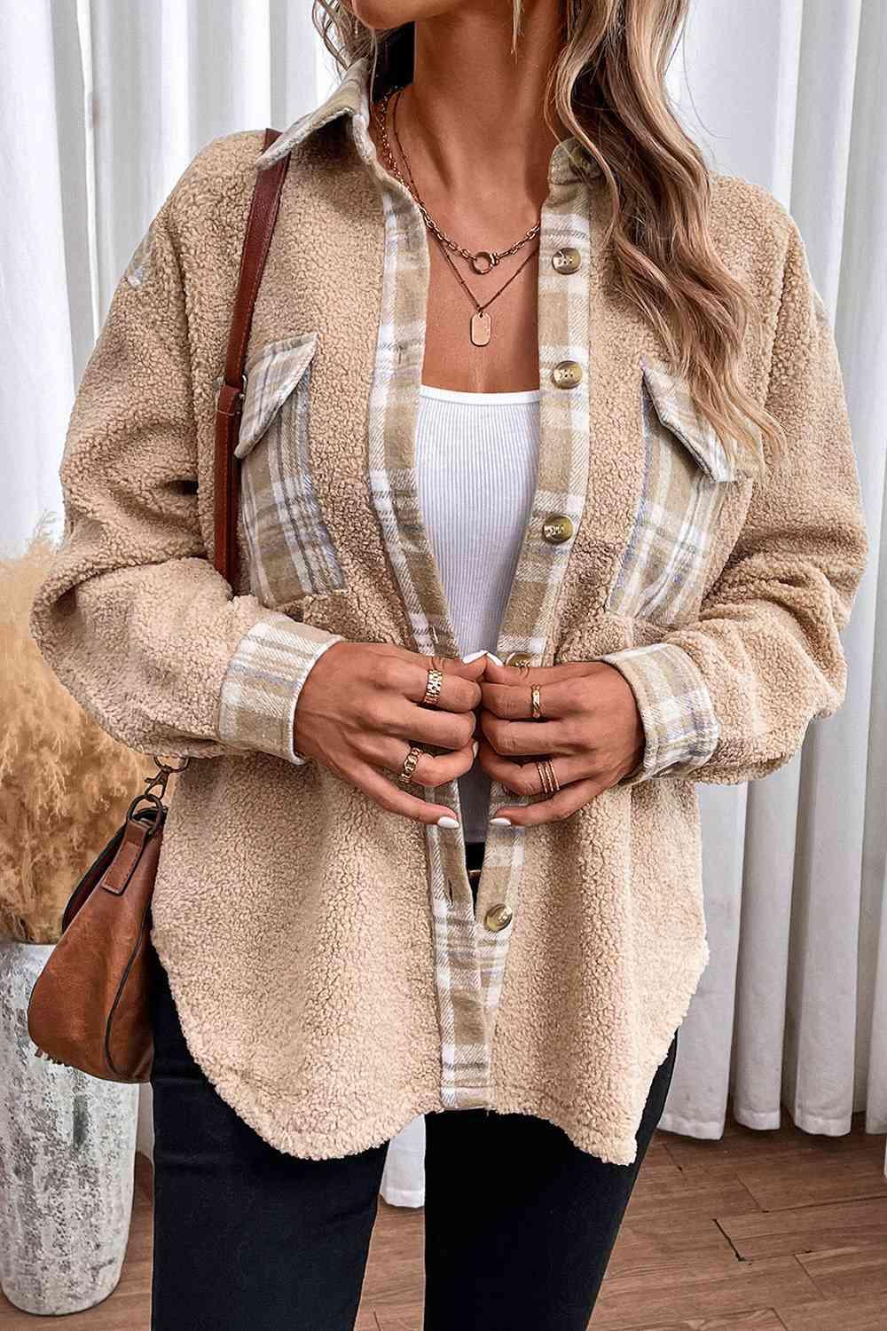 Rustic Vibe Faux Fleece Plaid Jacket-MXSTUDIO.COM