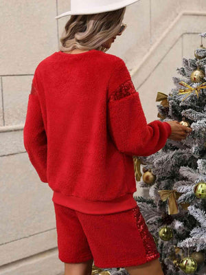 Santa Baby Sequin Teddy Sweatshirt and Shorts Set - MXSTUDIO.COM