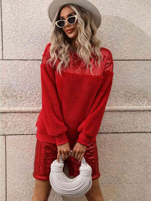 Santa Baby Sequin Teddy Sweatshirt and Shorts Set - MXSTUDIO.COM