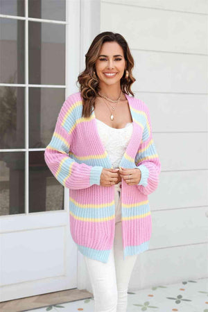 Sassy Comfort Striped Open Front Tunic Cardigan - MXSTUDIO.COM