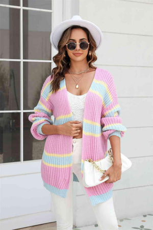 Sassy Comfort Striped Open Front Tunic Cardigan - MXSTUDIO.COM