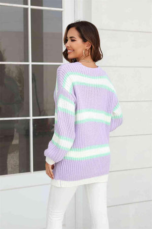 Sassy Comfort Striped Open Front Tunic Cardigan - MXSTUDIO.COM