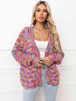 Sassy Layer Buttoned V-Neck Multicolor Cardigan - MXSTUDIO.COM