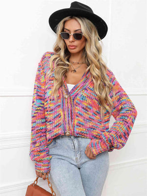 Sassy Layer Buttoned V-Neck Multicolor Cardigan - MXSTUDIO.COM
