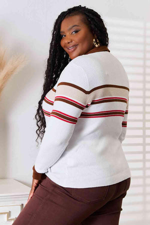 Sassy Striped Long Sleeve Rib Knit Top-MXSTUDIO.COM