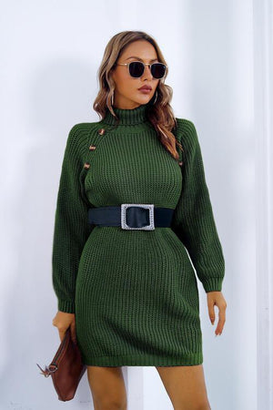 Sassy Warmth Knitted Turtleneck Sweater Dress-MXSTUDIO.COM