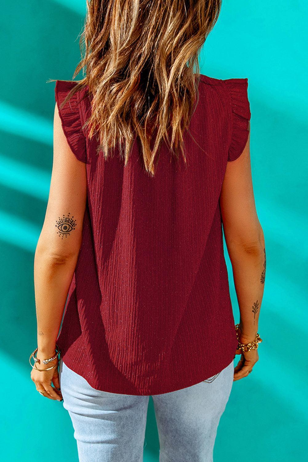 Saturday Favorite Cap Sleeve Red Blouse - MXSTUDIO.COM