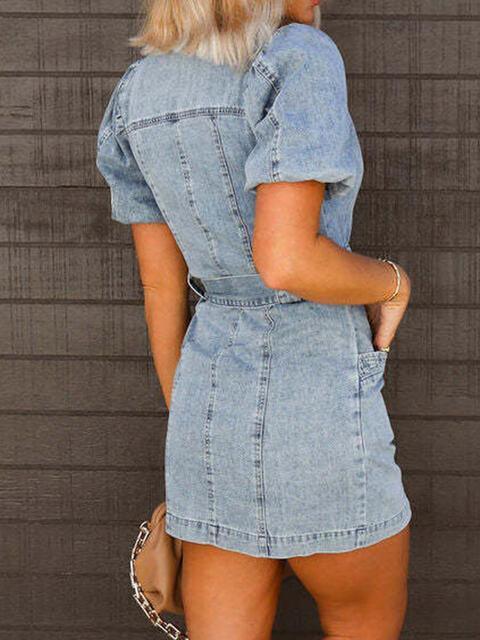 Saturday Style Puff Sleeve Denim Mini Dress - MXSTUDIO.COM