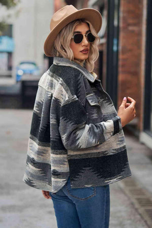 Saturday Warmth Collared Geometric Shirt Jacket - MXSTUDIO.COM
