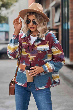 Saturday Warmth Collared Geometric Shirt Jacket - MXSTUDIO.COM