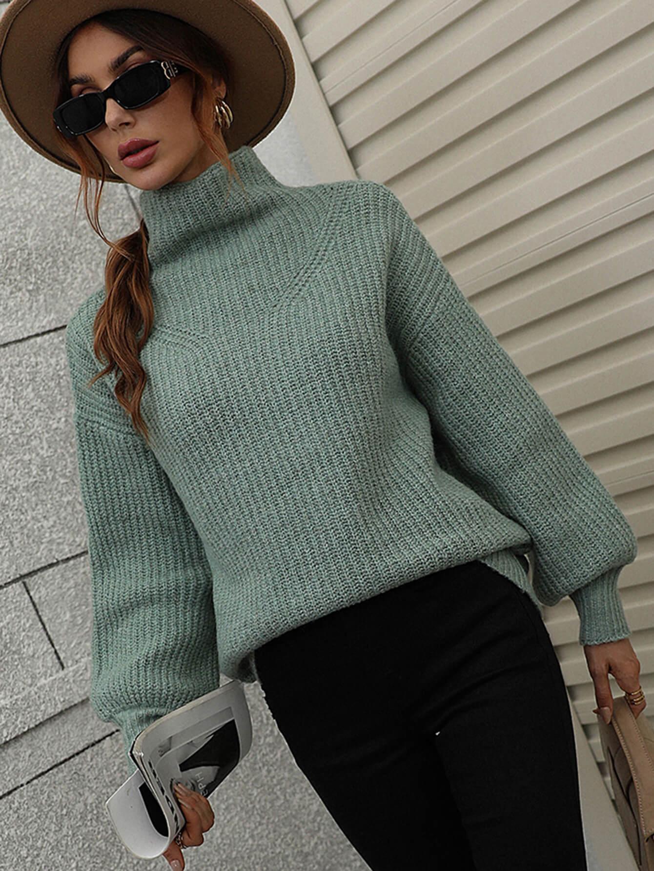 Winter Sophistication Balloon Sleeve High Neck Sweater - MXSTUDIO.COM