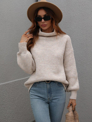 Winter Sophistication Balloon Sleeve High Neck Sweater - MXSTUDIO.COM