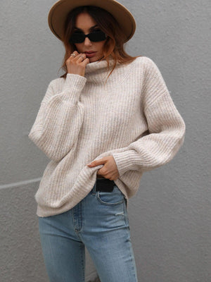 Winter Sophistication Balloon Sleeve High Neck Sweater - MXSTUDIO.COM