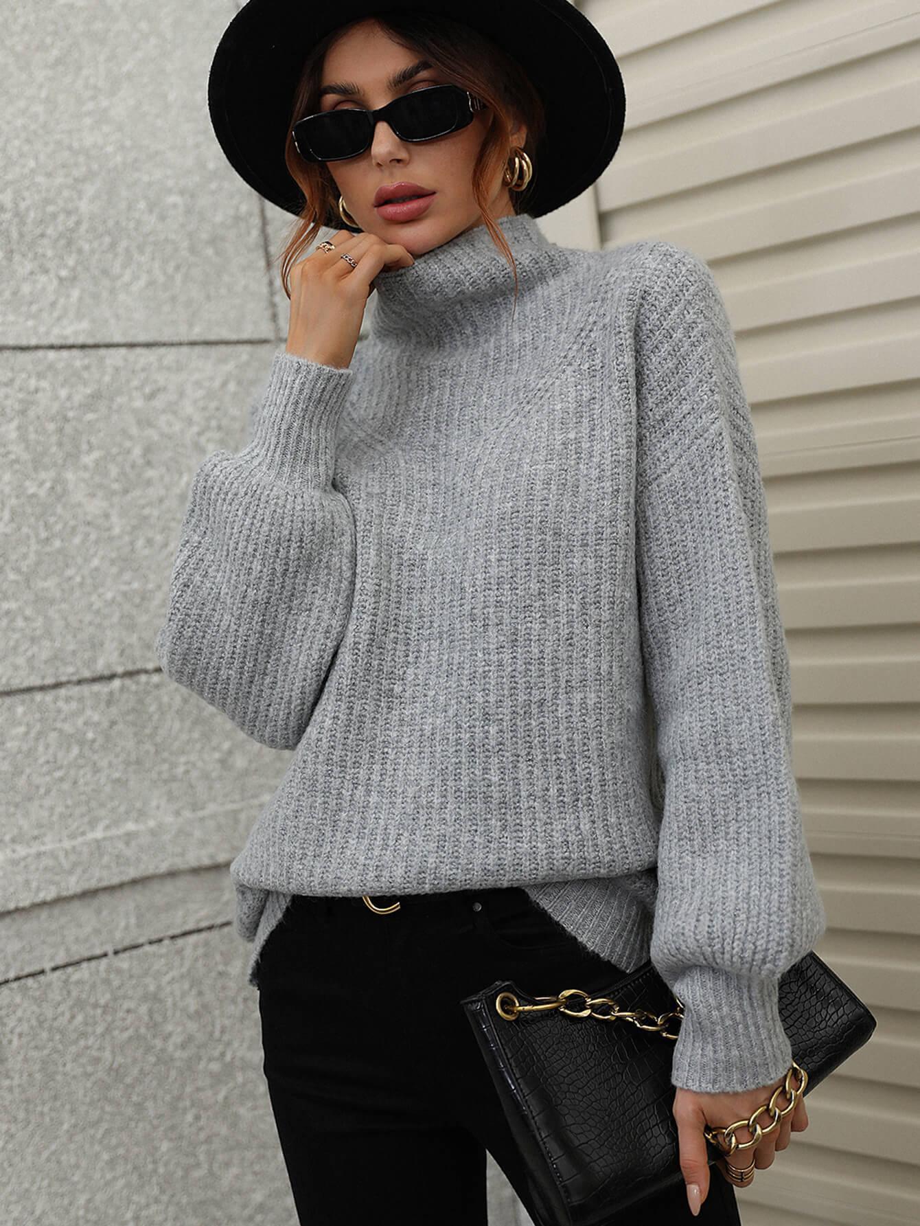 Winter Sophistication Balloon Sleeve High Neck Sweater - MXSTUDIO.COM