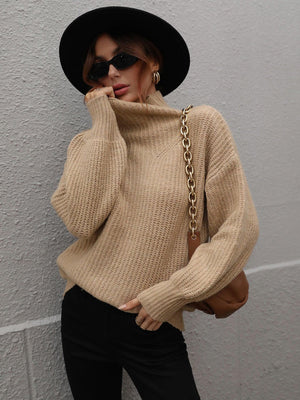 Winter Sophistication Balloon Sleeve High Neck Sweater - MXSTUDIO.COM