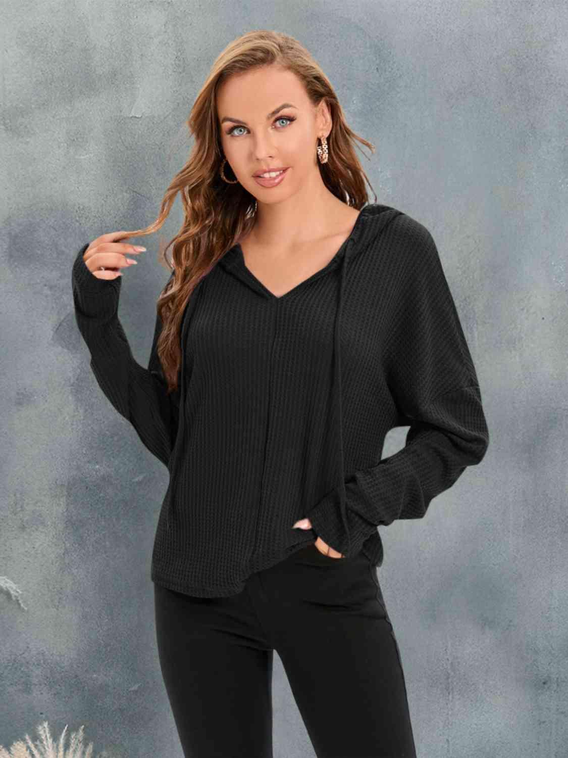 Secure And Fab Waffle Knit Hoodie - MXSTUDIO.COM