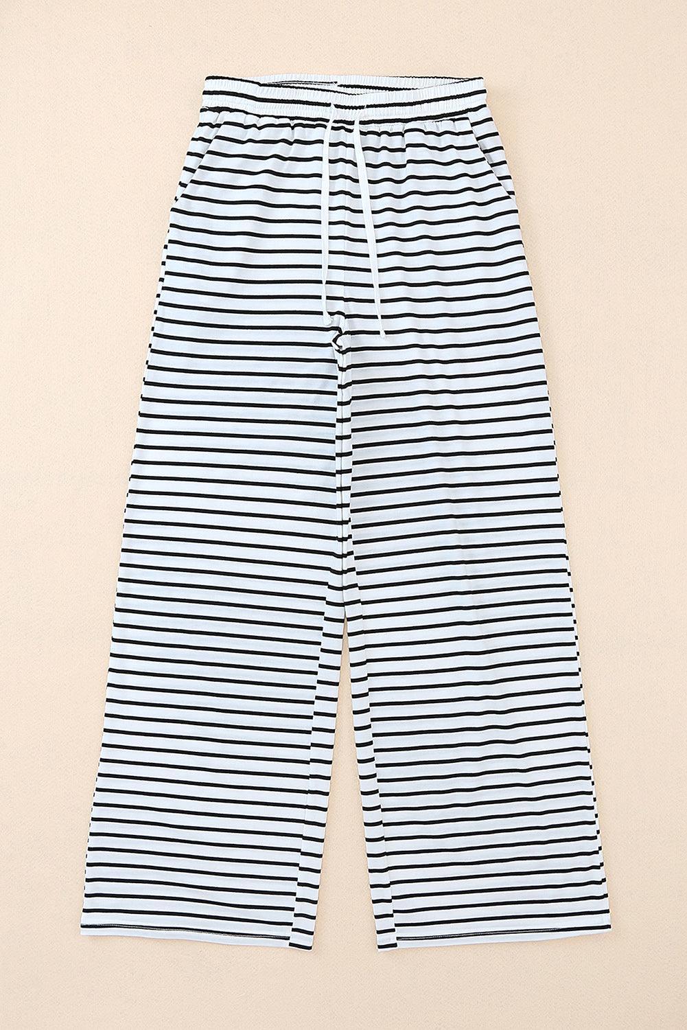 Secure Drawstring Waist Striped Wide Leg Pants - MXSTUDIO.COM