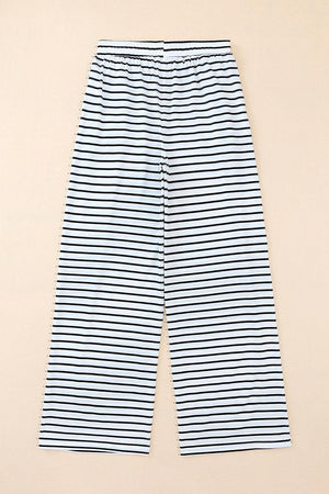Secure Drawstring Waist Striped Wide Leg Pants - MXSTUDIO.COM