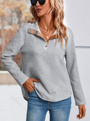 Secure Quarter-Snap Long Sleeve Mock Neck Top - MXSTUDIO.COM