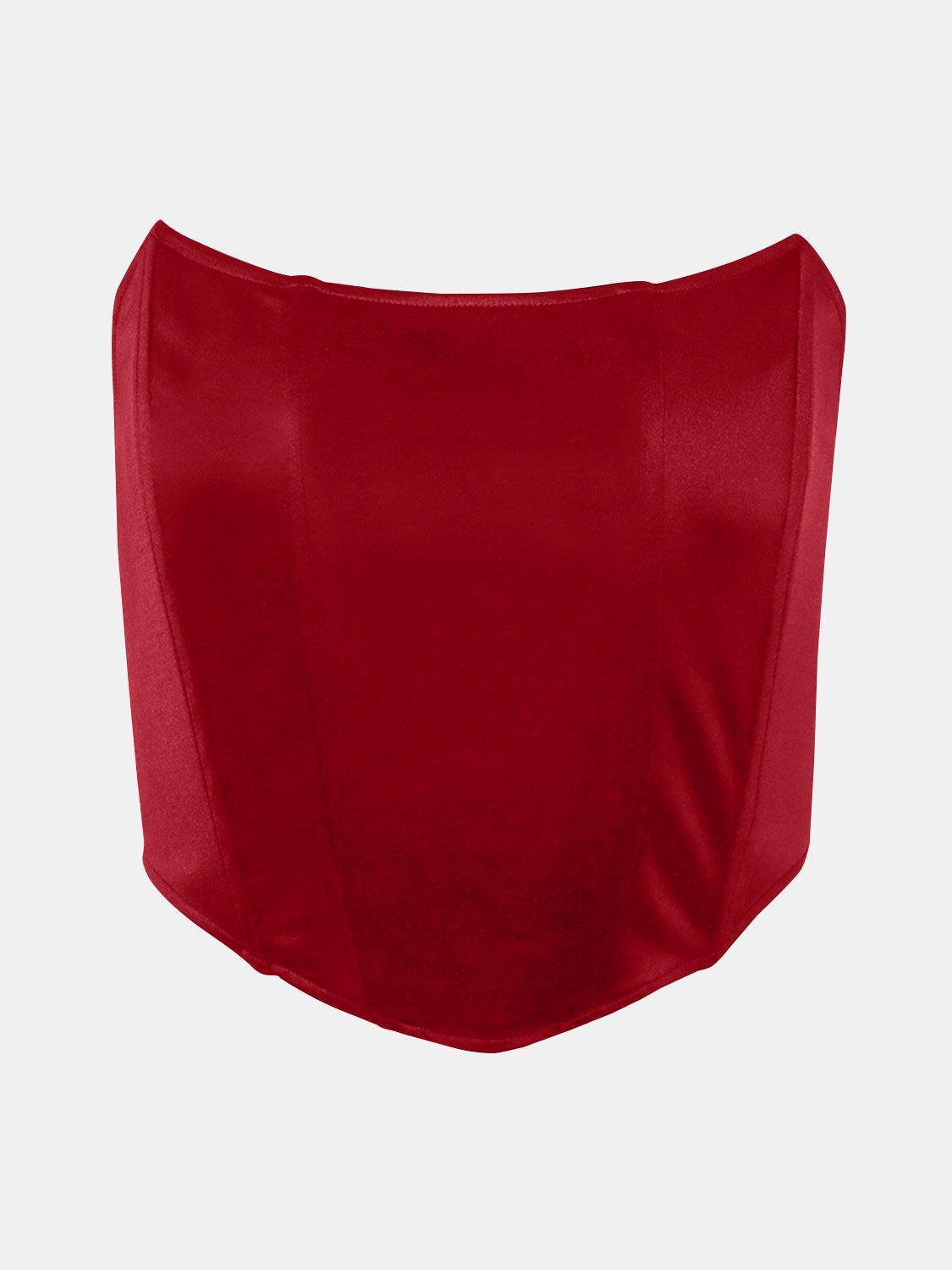 a women's red top with a high neckline