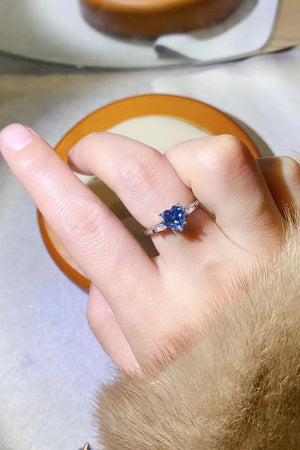 Selfless Platinum-Plated 1 Carat Blue Moissanite Ring - MXSTUDIO.COM