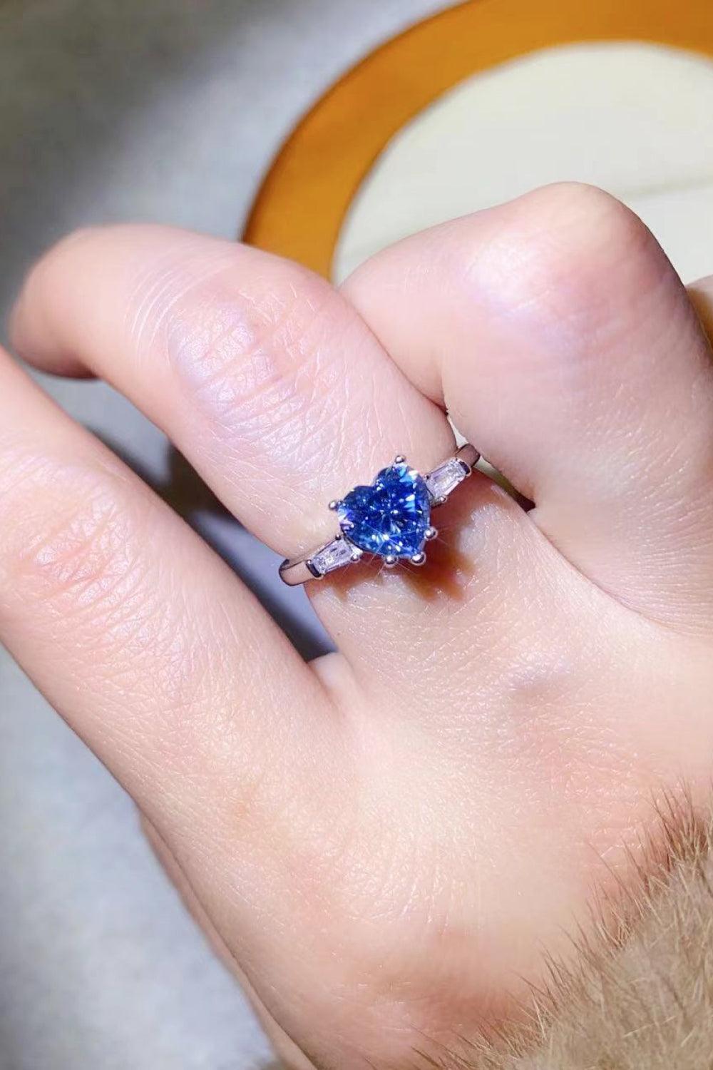 Selfless Platinum-Plated 1 Carat Blue Moissanite Ring - MXSTUDIO.COM