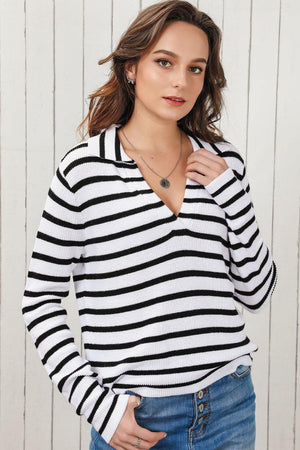 Serene Vibe V Neck Collar Long Sleeve Top - MXSTUDIO.COM