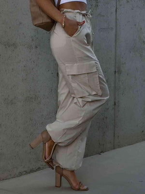 Set And Ready Drawstring Waist Cargo Pants - MXSTUDIO.COM