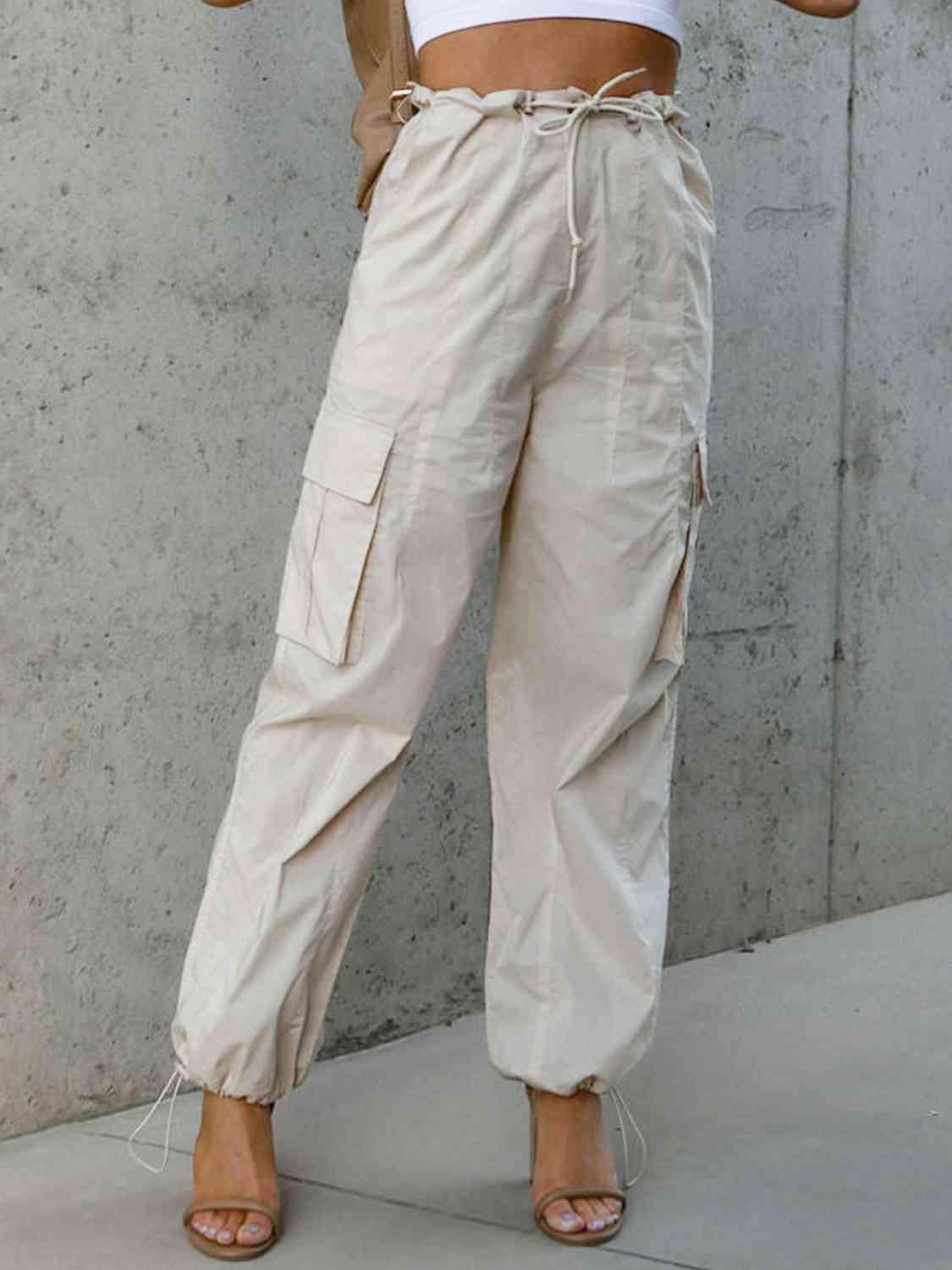 Set And Ready Drawstring Waist Cargo Pants - MXSTUDIO.COM
