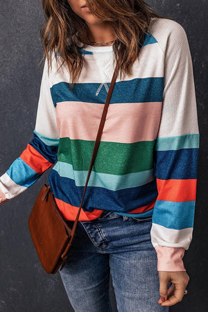 Set Free Crew Neck Striped Long Sleeve Top - MXSTUDIO.COM