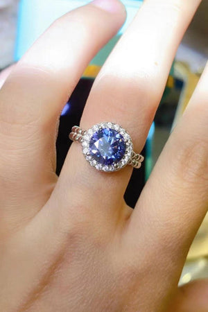 Set Free Platinum-Plated 2 Carat Blue Moissanite Ring - MXSTUDIO.COM