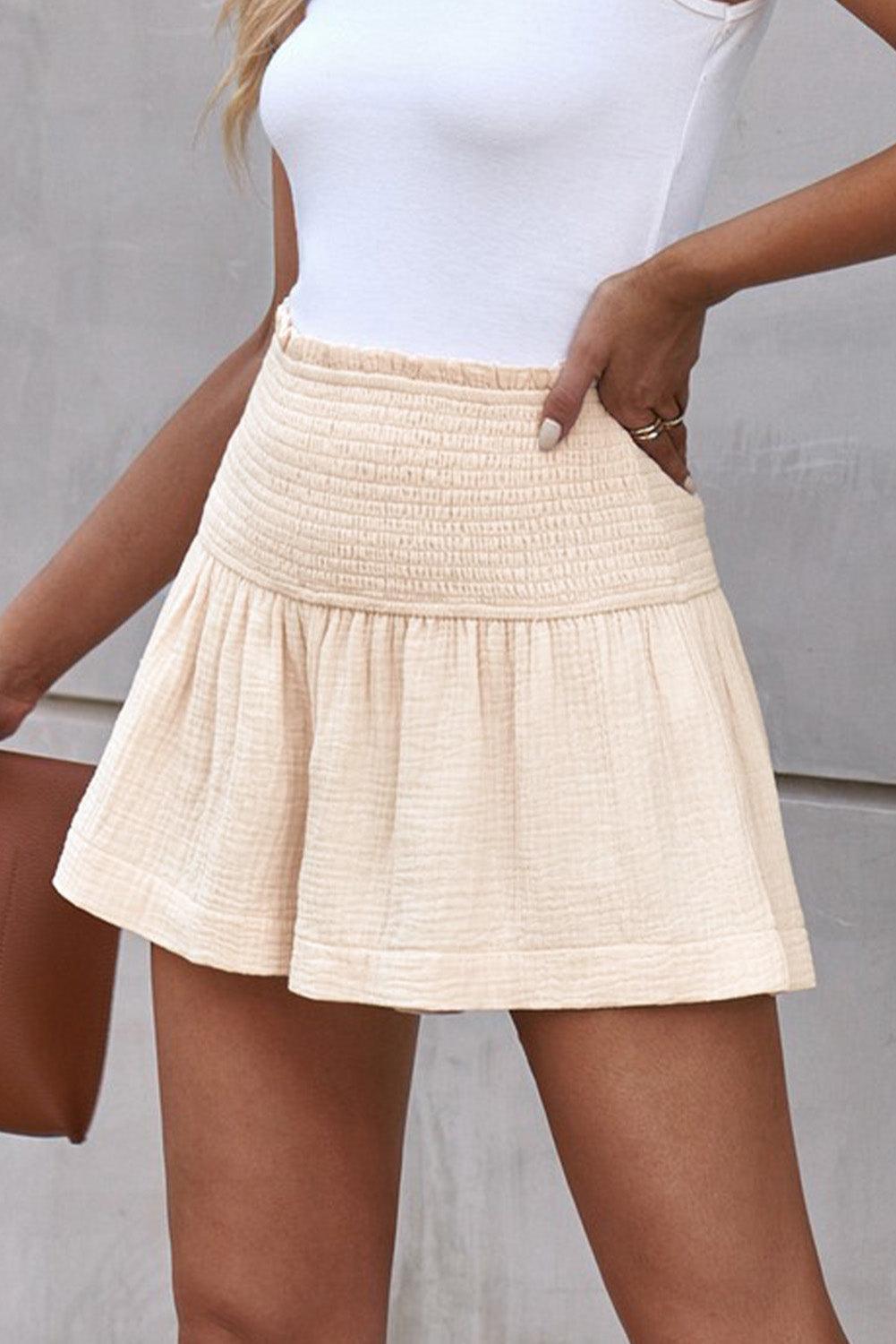 Sexy Smocked High Waist Wide Leg Shorts - MXSTUDIO.COM