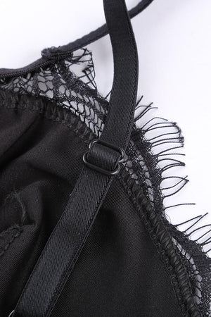 Sheer Lace Center Eyelash Lace Trim Lingerie Teddy - MXSTUDIO.COM