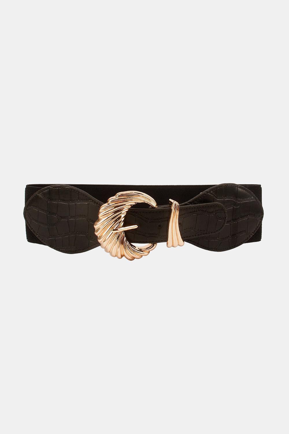 Shell Patterned Alloy Buckle Wide Stretch Belt - MXSTUDIO.COM