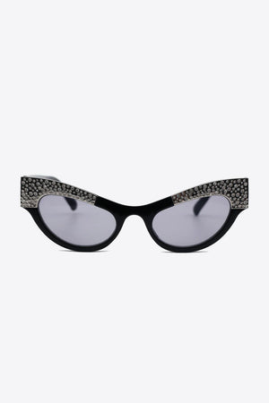 Shimmering Rhinestone Trim Cat Eye Acetate Sunglasses - MXSTUDIO.COM