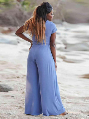 Short Sleeve Crop Top and Wide Leg Pants Set - MXSTUDIO.COM