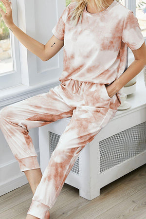 Short Sleeve Top and Pants Tie Dye Lounge Set - MXSTUDIO.COM