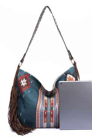 a purse with a laptop on top of it