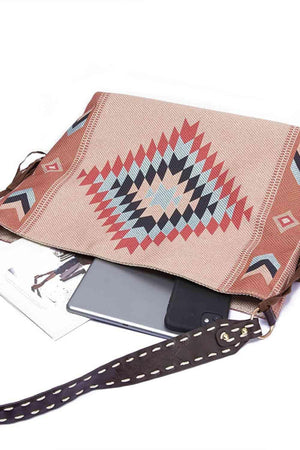 a cross body bag sitting on top of a table