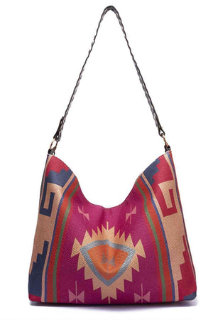 a handbag with a colorful pattern on it