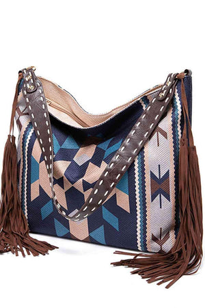 a handbag with a tasselled handle and a tasselled handle