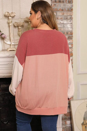 Significant Color Block Plus Size Long Sleeve Top - MXSTUDIO.COM
