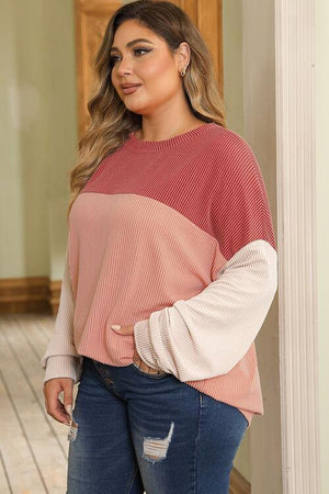 Significant Color Block Plus Size Long Sleeve Top - MXSTUDIO.COM