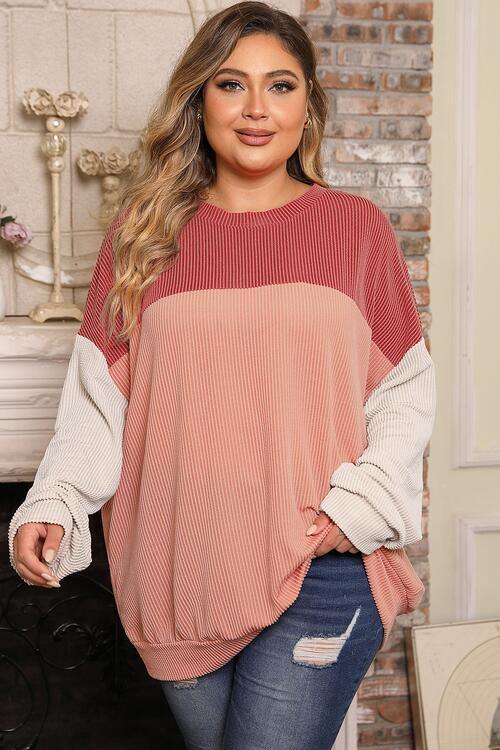Significant Color Block Plus Size Long Sleeve Top - MXSTUDIO.COM