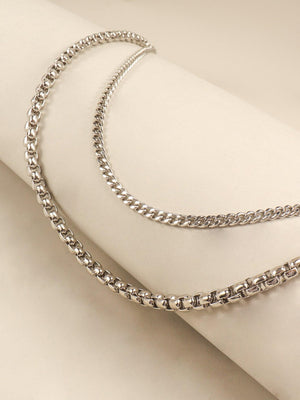 Silver Metal Double Layered Chain Belt - MXSTUDIO.COM