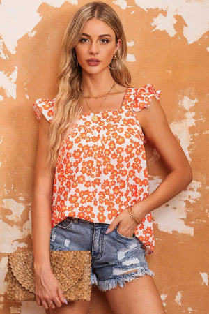 Simple Charm Flutter Sleeve Floral Tank Top - MXSTUDIO.COM