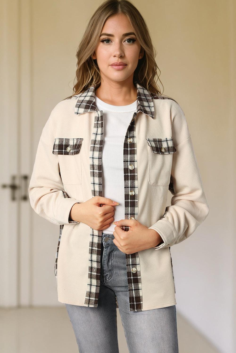 Simple Embrace Button Down Collared Plaid Shacket - MXSTUDIO.COM