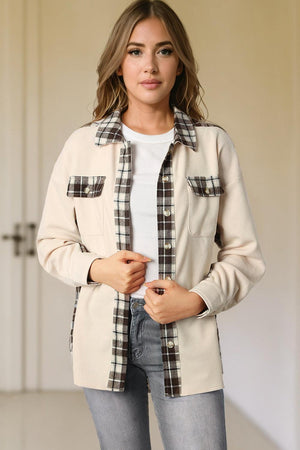 Simple Embrace Button Down Collared Plaid Shacket - MXSTUDIO.COM